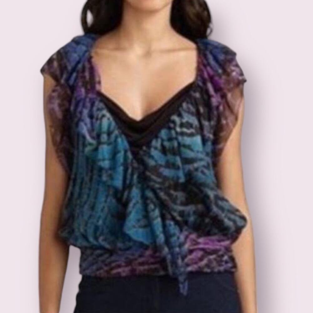 Diane Von Furstenberg Silk Blouse Purple Teal & Black with Tank  Capayate Top